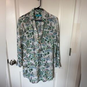 Tori Richard "Aloha Toile" Roberta Tunic Dress - Royal Hawaiian Print - XS